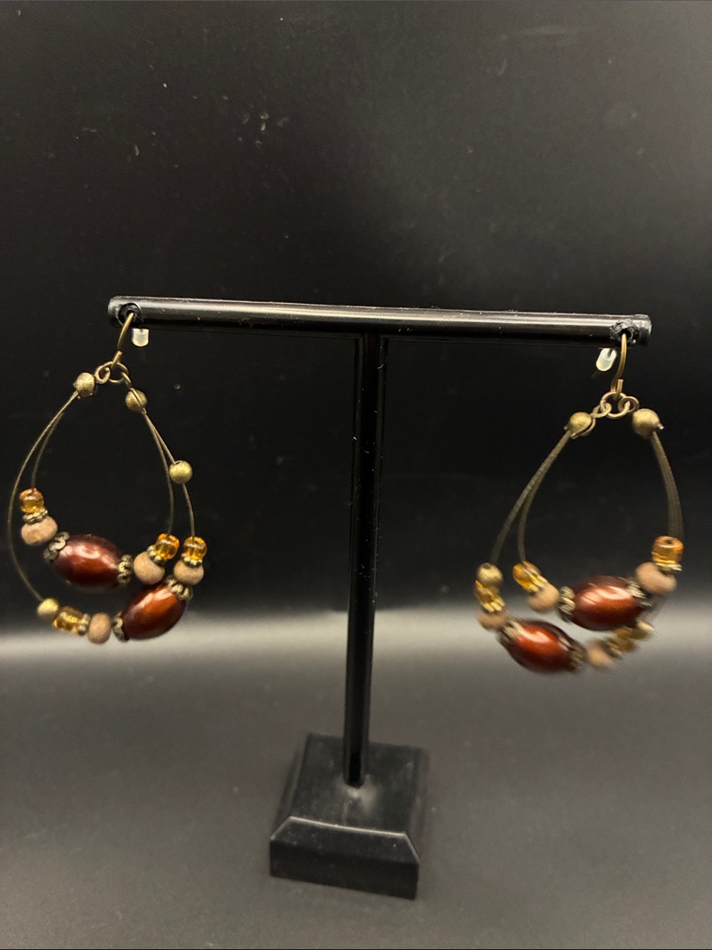 Handcrafted Brown Beaded Hoop Earrings